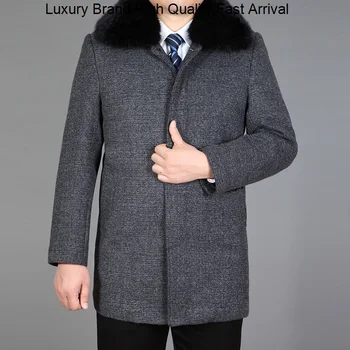 Yeni %2023 Yün Erkekler Kalın Sıcak Sonbahar Ayrılabilir Gerçek Tavşan Kürk kışlık ceketler Erkek Bezelye Ceket M-4XL Abrigos Hombre