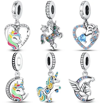 Yeni 925 Ayar Gümüş Fit Pandora 925 Orijinal Bilezik Fantezi Unicorn Charms Boncuk Kadınlar İçin DIY moda takı Hediye Yapımı
