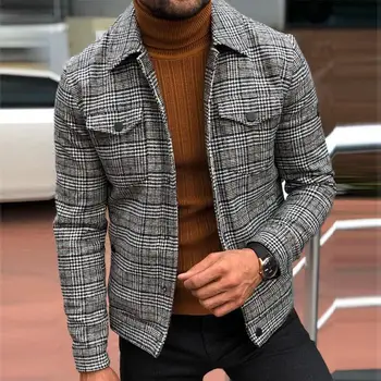 Yeni Bahar erkek İnce Ceket Yaka Moda Uzun Kollu Ekose Ceket Erkek Ceket Ceket Erkek moda giyim Trendleri