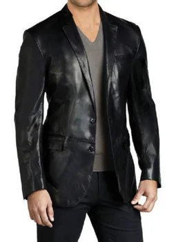 Yeni Erkek Deri Ceket Hakiki Kuzu Derisi Deri Dış Giyim Blazer Ceket İKİ DÜĞME Deri Ceket