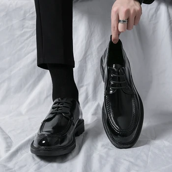 Yeni Erkekler Klasik Saf Siyah Casual Lace up Sivri Burun Derby Ayakkabı Boyutu 38-46 Ücretsiz