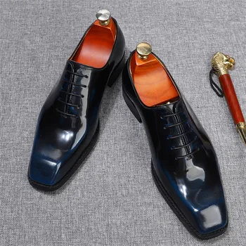 Yeni Gelişmiş Resmi erkek ayakkabısı İngiliz İş Dantel-up Parlak Deri oxford ayakkabı Goodyear El Yapımı.