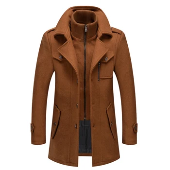 Yeni Moda Kış Ceket Erkekler Çift Yaka yün paltolar İngiliz Tarzı Uzun Trençkot Erkekler Kalın Yün Giyim Artı Boyutu 4XL