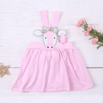 Yeni Stil Kombinezon Bebek Kız Giysileri Elbise 1-8T Bebek Kolsuz Sığır Nakış Kıyafetler Bodysuit Kız Giyim Pembe Kıyafet