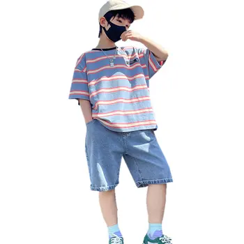 Yeni Yaz Çocuk Boys T Gömlek + Şort 2 adet Giyim Setleri çocuk Spor Takım Elbise Genç Erkek Kore Gevşek Eşofman 5 İla 14 Yıl