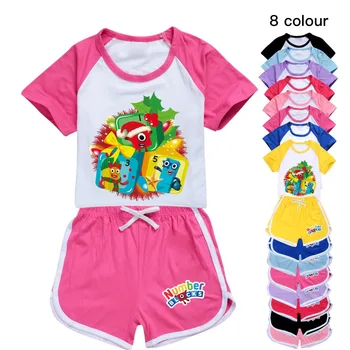 Yeni Yaz Çocuk Giyim Setleri Pamuk Spor Bebek Kız Erkek giyim setleri Numarası Blokları T-shirt + Şort Çocuklar 2-16 yıl