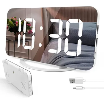 Yeni dijital alarmlı saat Saat 7 Büyük LED Ayna Elektronik Saatler Dokunmatik Erteleme Çift USB Şarj Masa Duvar Modern Saatler Saatler