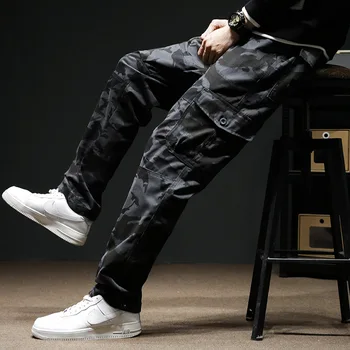 Yeni erkek kamuflajlı kargo pantolon Rahat Pamuk Çok Cep Düz Pantolon Uzun Pantolon Askeri Taktik Pantolon