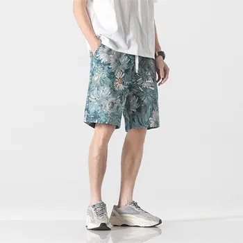Yeni gelgit marka retro çiçek tam baskı nakış rahat şort erkek ve kadın ıns sokak trendi kişilik plaj orta pantolon