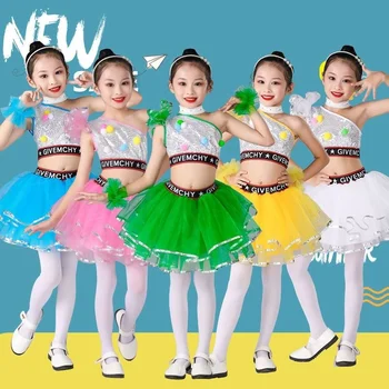 Yeni Çocuk Giyim Kadın Kızlar Pullu Hip-Hop Caz Çocuk Dans Yarışmaları Performans Sahne Giyim 