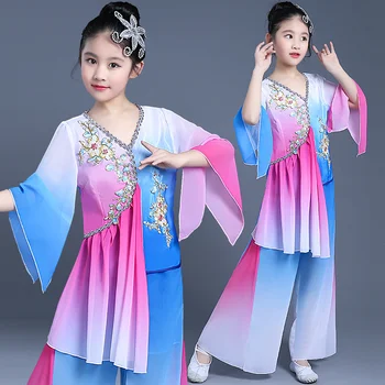 Yeni çocuk Klasik Dans Performansı Giyim Kız Şemsiye Dans Fan Dans Performansı Giyim Zarif Halk dans
