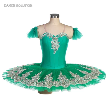 Yeşil Bale Tutu Kostüm Spandex Leotard Korse Aplike Düzeltir ile Bale Sahne Performansı Tutu Elbise Kadınlar Kızlar için BLL543