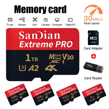 Yüksek Hızlı Flash Bellek Kartları Mikro SD Kart 128 GB 512 GB SD Hafıza Kartı 256 GB 1 TB SD Kart Telefon Kameralar için MP3 / MP4 Çalar
