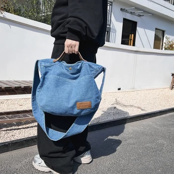 Yüksek Kaliteli Denim kadın Çantası Alışveriş Eko Çanta Kore postacı çantası Y2K PU Kolu Çanta Kot Omuz Çapraz Vücut Tote Çanta