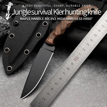 Yüksek kaliteli 80CRV2 açık bıçak wilderness survival yürüyüş av bıçağı sabit bıçak savaş kurtarma bıçağı adam hediye