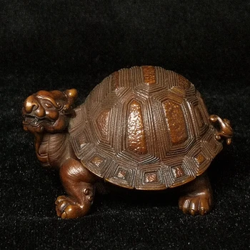 YİZHU KÜLTÜR SANAT L 6 CM Çin Şimşir El Oyma Ejderha Kaplumbağa Heykelcik Heykeli masa Dekorasyon Netsuke koleksiyonu Hediye