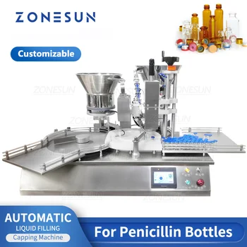 ZONESUN Otomatik Penisilin Şişe Dolum Kapağı Presleme Makinesi Kapaklı Besleyici