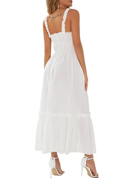 ZUNZOOM Bayan Beyaz Cami Yazlık Fırfırlı Dantelli Elbise (Beyaz L)