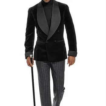 Zarif Marka İtalyan Sabah Ceket Pantolon Erkek Takım Elbise Özel Yapılmış Kruvaze Siyah Kadife Blazer Damat Takım Elbise Düğün Smokin