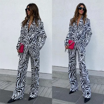 Zebra Şerit Kadın Takım Elbise Seti 2023 Bahar Rahat Resmi Balo Elbise Düğün Smokin Custom Made Parti Streetwear Ceket + Pantolon