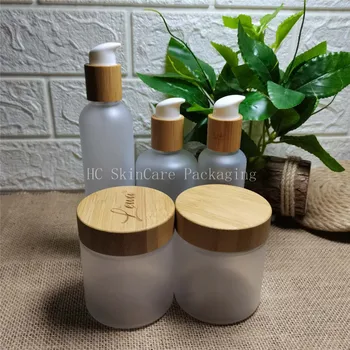 bambu kapaklı 8oz kavanoz 250ml kozmetik buzlu 60ml 120ml 150ml 250ml şampuan bambu pompa şişesi toptan vücut losyonu şişesi