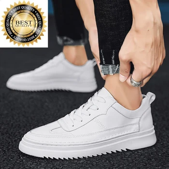 dantel Yaz Sneakers Erkek Deri up Beyaz Yuvarlak Ayak rahat ayakkabılar İş Ofis için Düz Lace Up