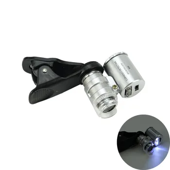 evrensel Klipsli 60x Cep Telefonu Mikroskobu 2 Led ve 1 UV Cep Mikroskobu LED Işıklı Büyüteç