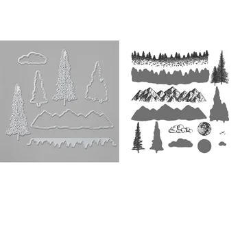 Çarpıcı bir Dış Mekan Sahnesi Oluşturmak için Dağ Hava Damgası Seti ve Koordinasyon Kalıpları, DIY Scrarpbooking Kağıt Kartı için Ağaç Pulları