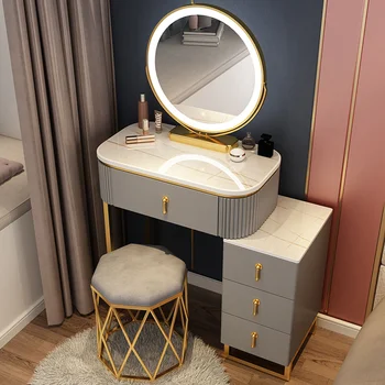 Çekmece Yatak Odası Tuvalet Masası Konteyner İskandinav LED Avrupa Lüks Tuvalet masası Ayna Sandalye Coiffeuse Mobilya Makyaj