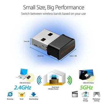Çift Bant 2.4 / 5GHz 1200Mbps Kablosuz USB WiFi Ağ Adaptörü 802.11 AC Dongle