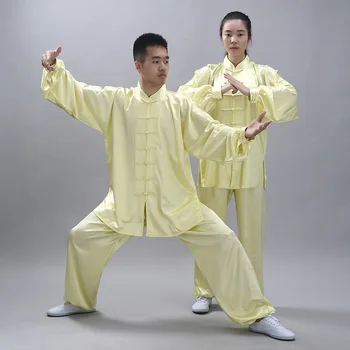 Çin Geleneksel Kung Fu Üniforma Seti Kadın Erkek Keten Gömlek Üst Pantolon Tai Chi Unisex Hanfu Giyim Kostüm Takım Elbise Düz Renk
