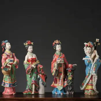 Çin Klasik Ev Dekorasyon Bayan Süsler Zarif El Sanatları Seramik Figürü Heykeller Dört Güzellikleri