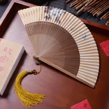 Çin Tarzı Retro yelpaze Yaz Taşınabilir Katlanır kağıt yelpaze Çift taraflı Hanfu Cheongsam Dans Aksesuarları Bambu Fan