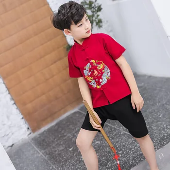 Çin Tarzı Tang Takım Elbise Cothes Erkek Yaz Bebek Cothes Setleri 2 Parça Setleri O Boyun Gömlek Şort Çocuk Takım Elbise Çocuklar Çocuk
