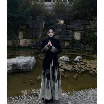 Çin Tarzı kadın Giyim Çin Tarzı Zen Düz Giysiler Çay Giyim Çiçeklenme Yüksek Bel Elbise