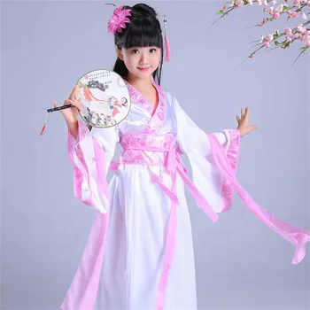 Çin ipek elbise Kostüm Kız Çocuk Kimono Çin Geleneksel Vintage Etnik Fan Öğrenciler Koro dans kostümü Hanfu