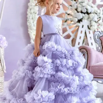 Çiçek Kız Elbise Düğün İçin Bir Çizgi Katmanlı Backless Toddler Pageant Törenlerinde Tül Kat Uzunluk Çocuk Balo Elbise