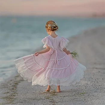 Çiçek Kız Elbise Jewel Dantel Aplike Kısa Kollu Diz Boyu Kızlar Pageant Elbise Düğün İçin Parti İlk Communion elbise