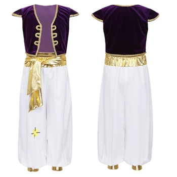 Çocuk Boys Cadılar Bayramı Arap Prens Cosplay Kostüm Yelek Pantolon Kıyafet Seti Peri Parti Masquerade Performans Elbise