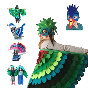 Çocuklar Hayvan Kuşlar Keçe Kanat Kostüm Rol Oynamak Parti Iyilik Festivali Şal Giyinmek Eğlenceli Cosplay Cadılar Bayramı Kostümleri Maske Seti