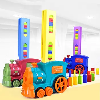 Çocuklar ses ışık erkek kız DIY Domino blokları oyunu Domino tren araç seti otomatik Domino araba döşeme Domino tuğla