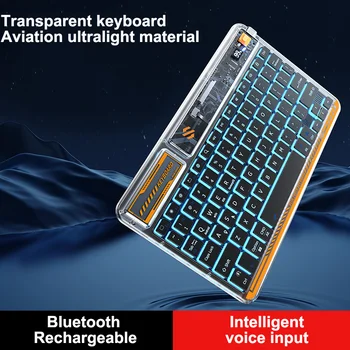 Çok fonksiyonlu Bluetooth Klavye Güç Göstergesi İle Ses Girişi Şarj Edilebilir Şeffaf Tuş Takımı Android IOS Windows Laptop İçin