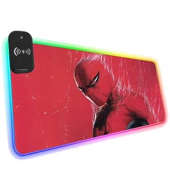 Örümcek Adam Marvel Oyun Mouse Pad RGB Telefon Kablosuz Şarj Bilgisayar Arkadan Aydınlatmalı Anime XXL Dizüstü Mousepad Serin sümen