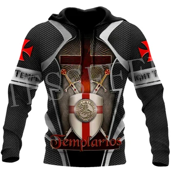 Özel Ad Şövalye Templar Dövme Zırh İsa Tanrı Guard Cavalier 3DPrint Harajuku Eşofman Streetwear Casual Ceket Hoodies X20