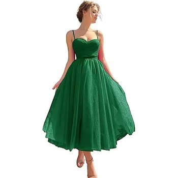 Özel Renk Spagetti kayışı tül homecoming elbise gençler için 2023 ÇAY BOYU A-line balo abiye cepli