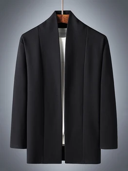 İlkbahar Sonbahar Kore Moda Siyah Örme Hırka Ceket Düğmesi Olmadan Erkek Giyim Hırka Kazak Artı Boyutu 6XL 7XL 8XL