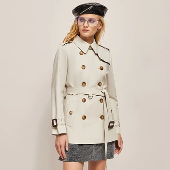 İlkbahar / Sonbahar kadın Rüzgarlık 2023 Yeni İngiltere Tarzı Haki Dış Giyim Kadın Klasik Hepburn Tarzı Ceket Kısa Trençkot