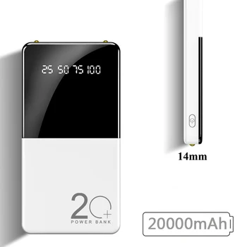 İnce Güç Bankası 20000mAh Taşınabilir Şarj Cihazı Harici Pil Paketi iPhone 14 13 Samsung S22 Huawei Xiaomi Powerbank İşık ile