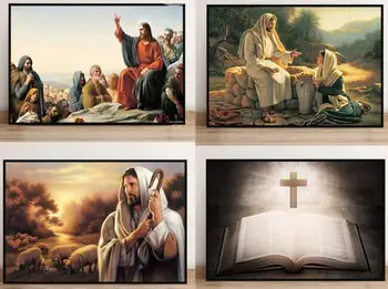İsa Mesih Dini Dikenli Taç İsa Çoban Koyun Baskı Sanat Tuval Poster Oturma Odası Dekor İçin Ev Duvar Resmi