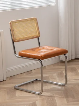 İskandinav Yemek Sandalyesi Rattan Dokuma Koltuklar Oturma Odası Mobilya Kahve Sandalyeleri Retro Rahatlatıcı Yatak Odası Arkalığı Makyaj Tabureleri